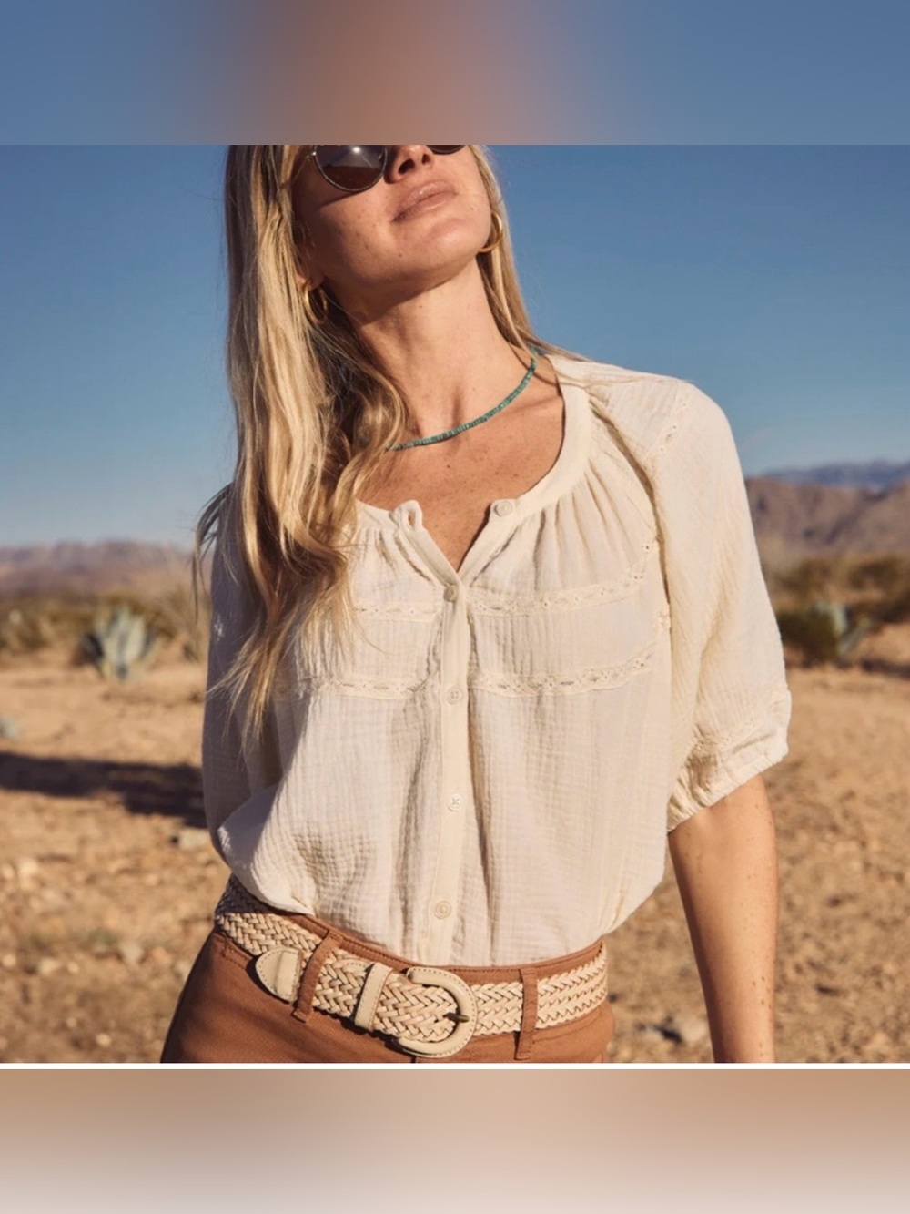 Marine Layer Wren Puff Sleeve Top in Antique cream, size L